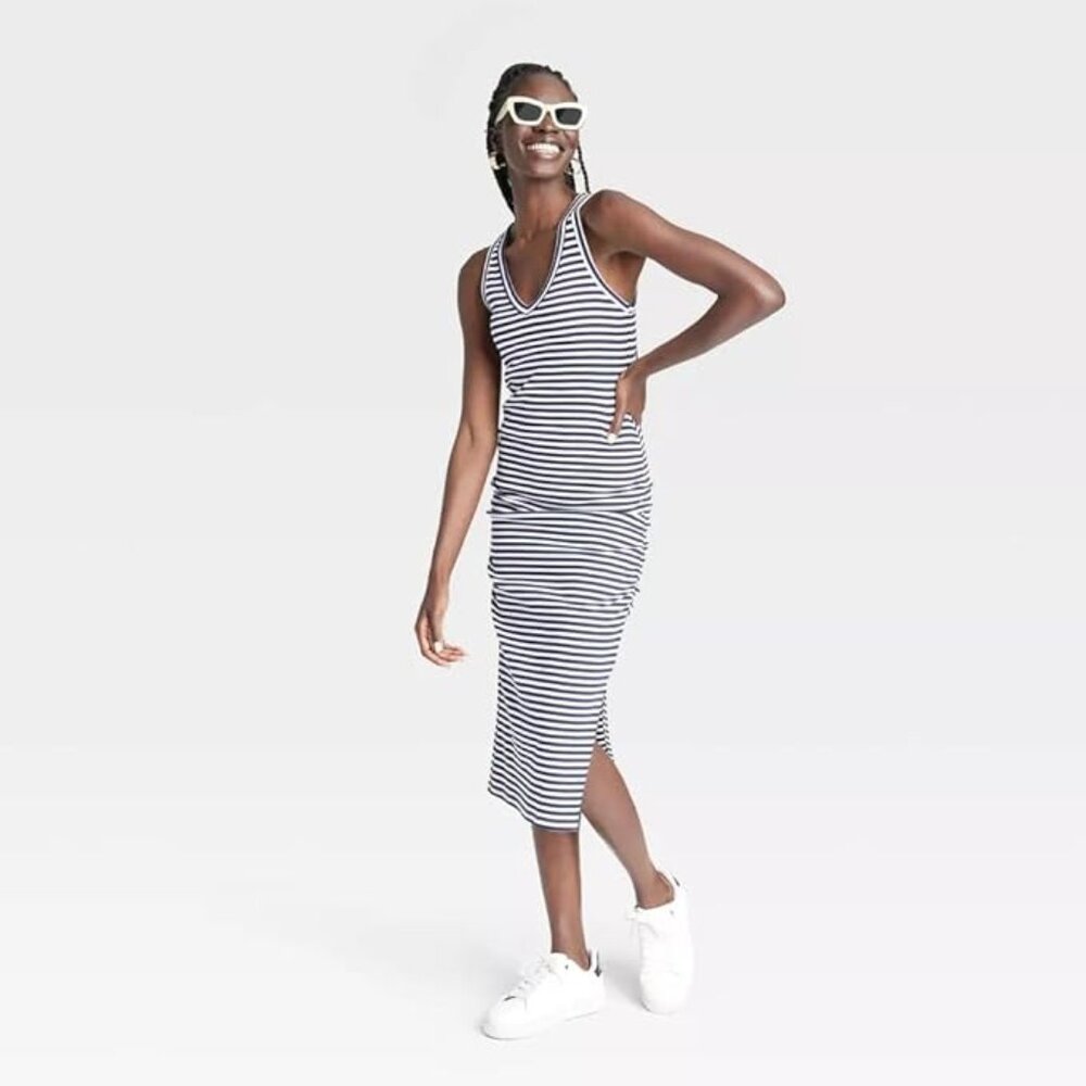 A New Day Rib Knit Side Ruched Midi Dress, S